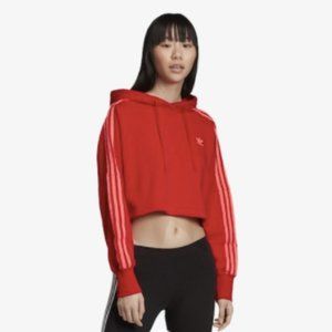 Adidas logo crop retro hoodie sweatshirt red/pink